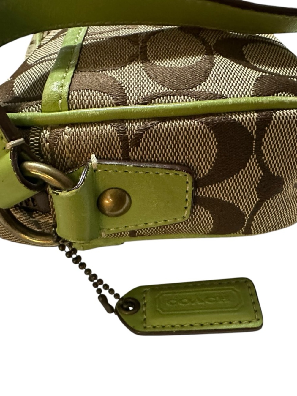 COACH Signature Canvas Crossbody Green Tan - Picture 15 of 15